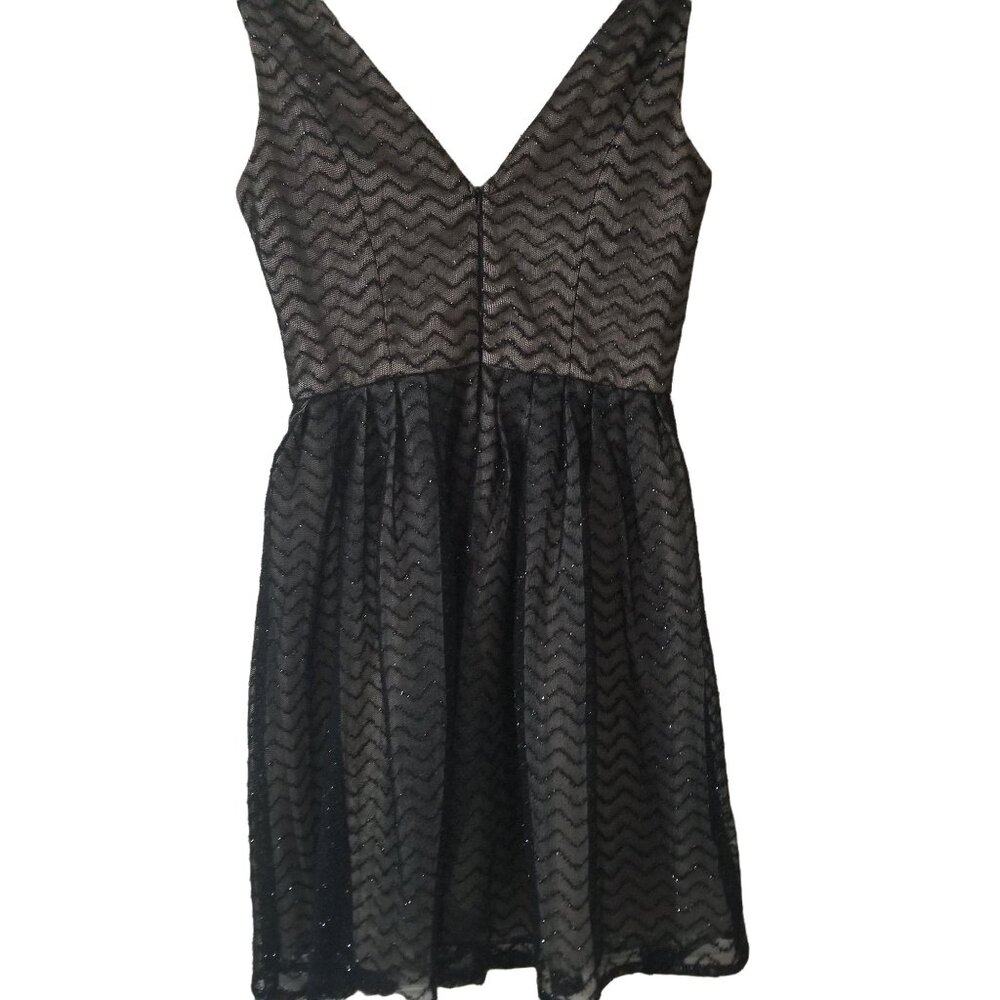 Black Minuet Sleeveless Chevron Sequin Overlay Dress Size S